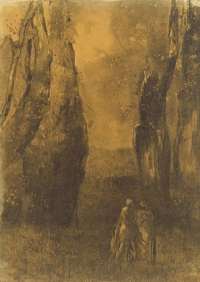 Lovers in a rocky landscape Odilon Redon