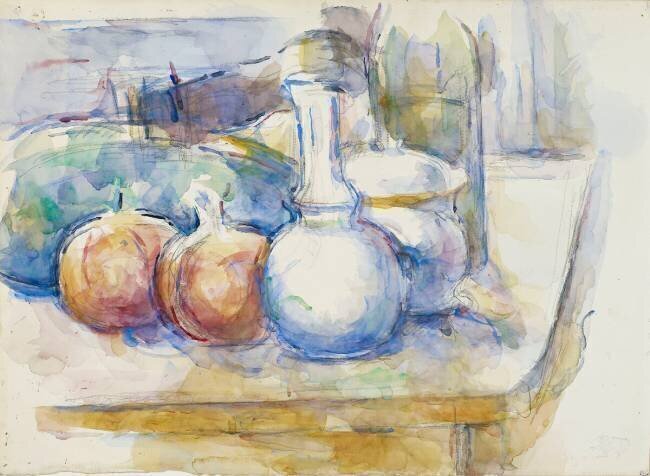 Nature morte avec grenades, carafe, sucrier, bouteille et pastèque Paul Cézanne