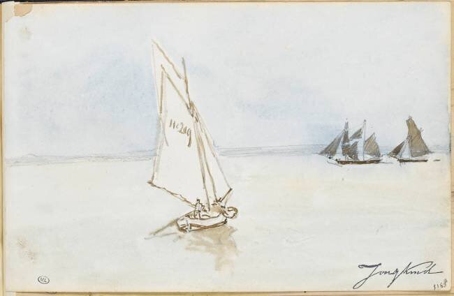 Navires à voiles en pleine mer Johan Barthold Jongkind