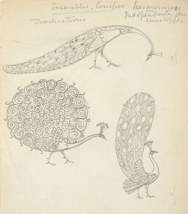 Paons de profil Eugène Grasset