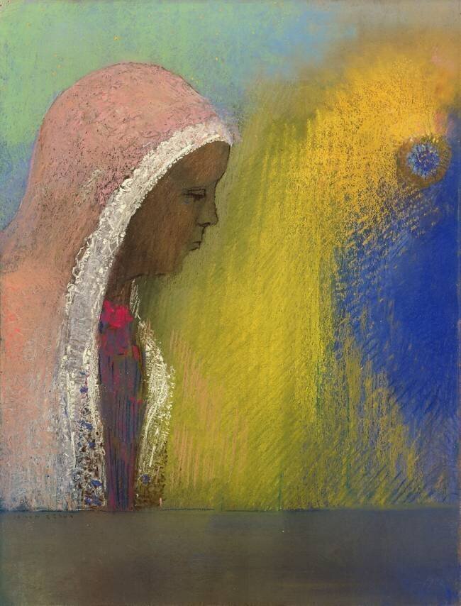 Portrait of a Woman in a Pink Veil Odilon Redon