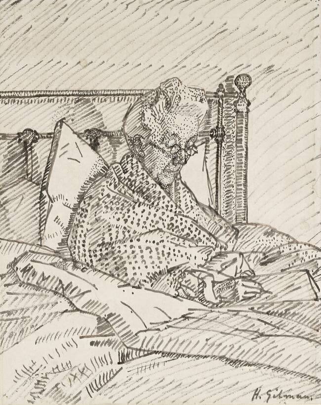 Portrait of the Artist's Mother writing in Bed Harold Gilman