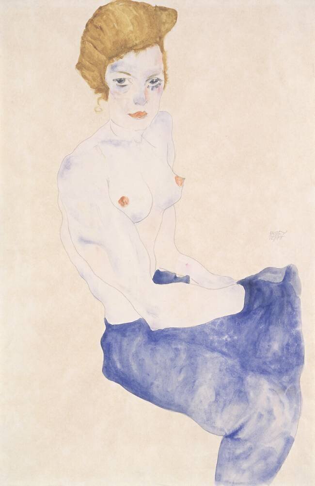 Seated blue nude Egon Schiele
