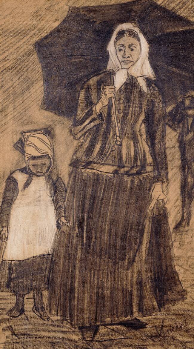 Sien under an Umbrella with a Girl Vincent van Gogh