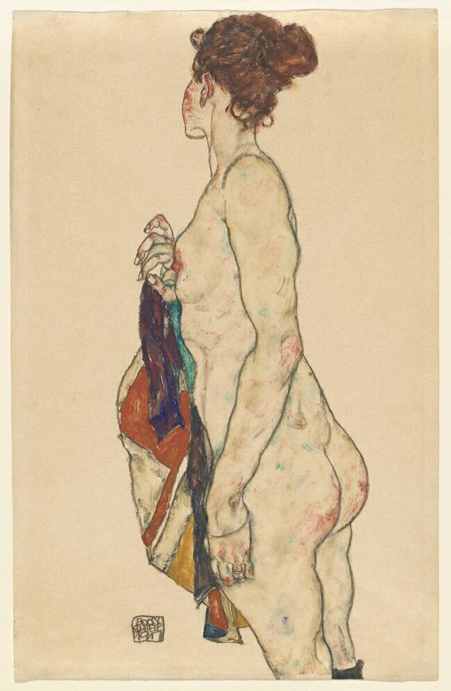 Standing Nude with a Patterned Robe Egon Schiele