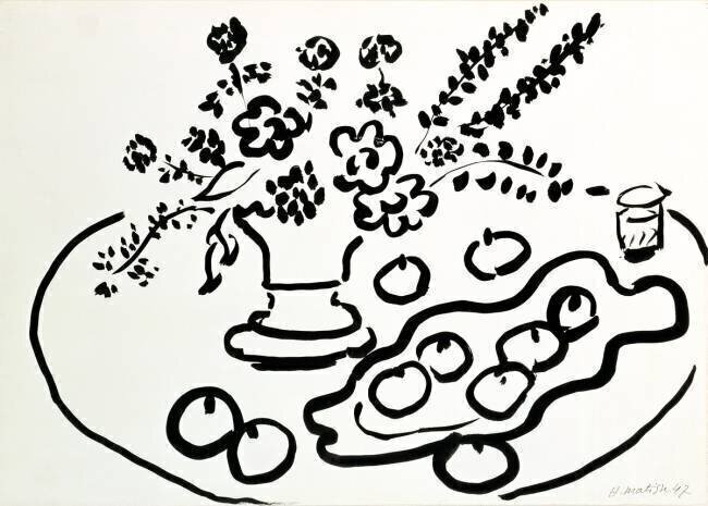 Still Life with Vase of Flowers and Plate of Fruits Henri Matisse