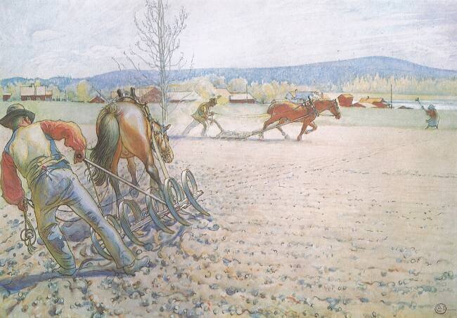 The two men with their harrows worked methodically to and fro Carl Larsson