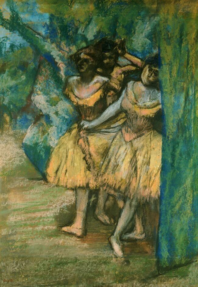 Three Dancers with a Backdrop of Trees and Rocks Edgar Degas