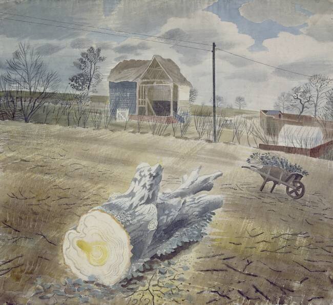 Tree Trunk and Wheelbarrow Eric Ravilious