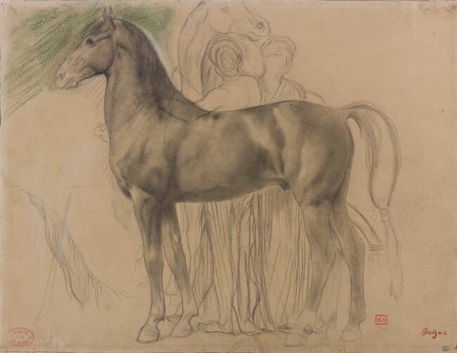 Two horses held by two women Edgar Degas