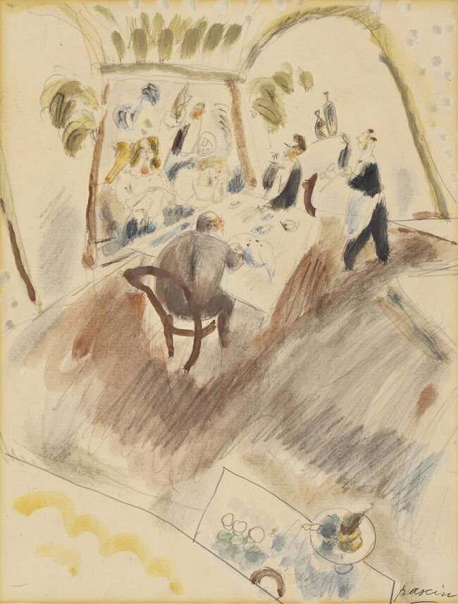 Two Men Dining Jules Pascin