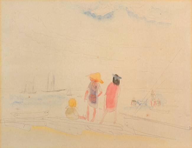 Two Women and Child on Beach Charles Demuth