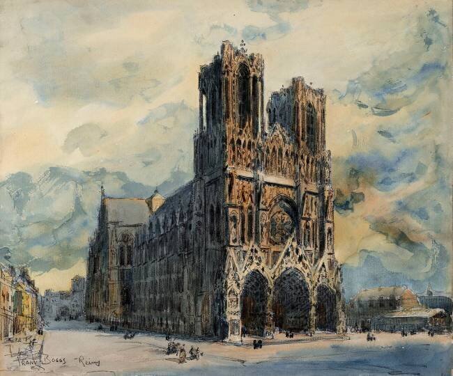 Vue de la cathédrale de Reims, légèrement décentrée par la droite Frank Myers Boggs