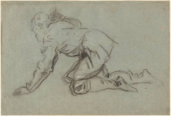 A Kneeling Man Holding a Staff Tintoretto