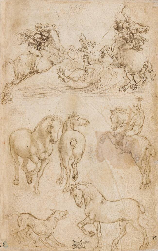 Courrier monté sur un cheval qui galope, étude de chevaux Leonardo da Vinci