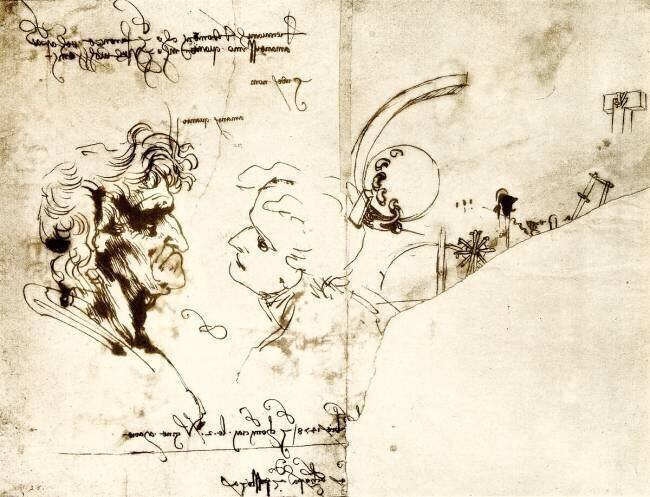 Drafts of two male heads Leonardo da Vinci