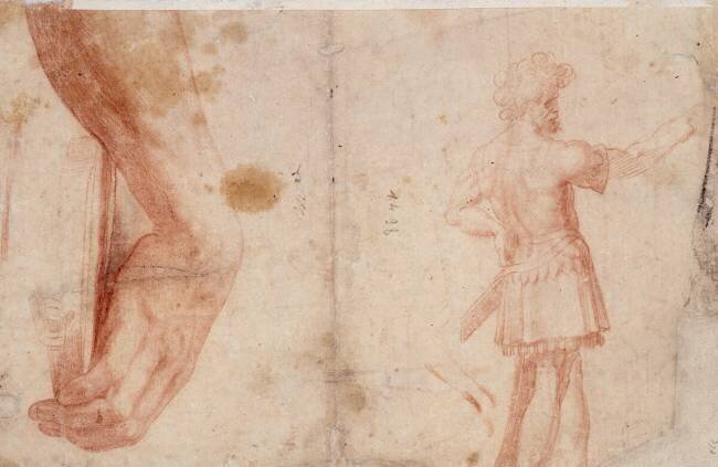 Etudes d'une main posée sur un livre et d'un guerrier debout Daniele da Volterra