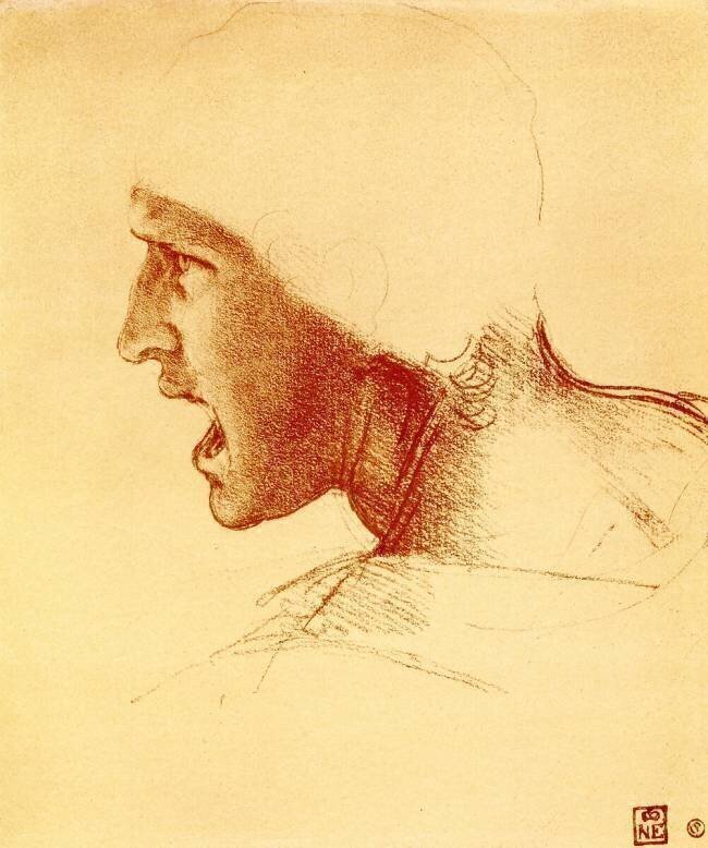 Head of screaming and attacking warrior Leonardo da Vinci