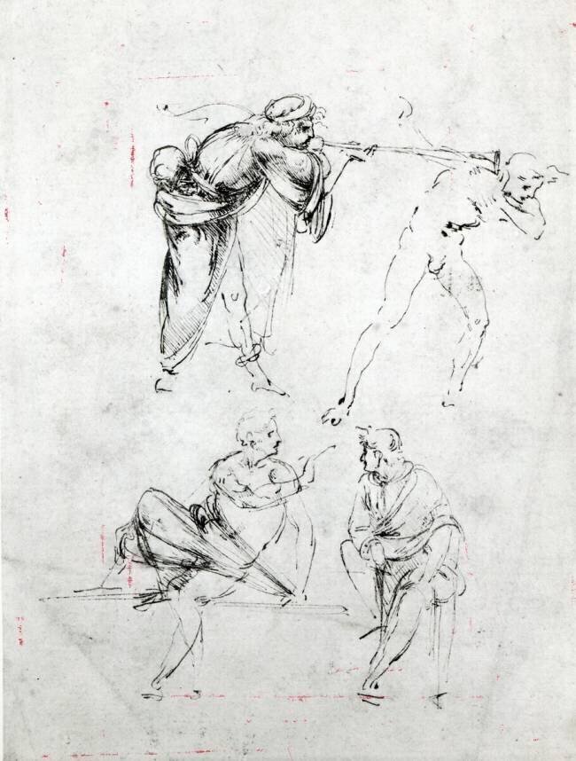 Study of a man blowing a trumpet in another's ear Leonardo da Vinci