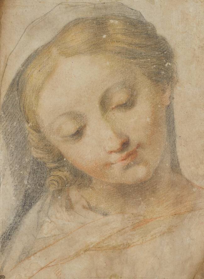 Tête de jeune femme souriante et regardant vers le bas Baroccio