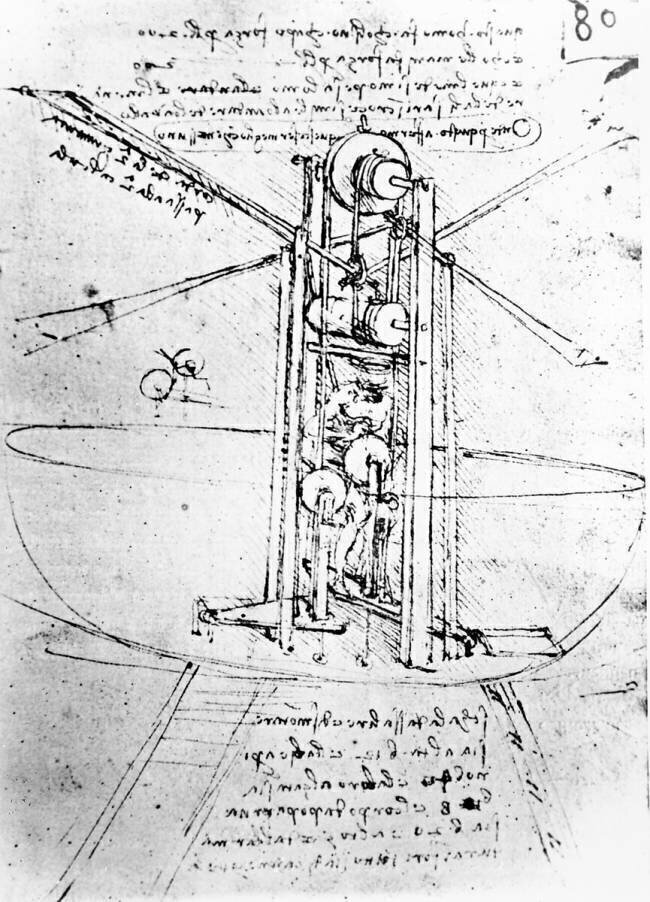 Vertically standing bird's-winged flying machine Leonardo da Vinci