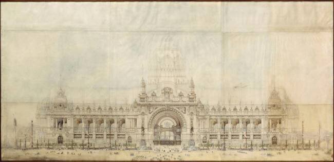 Projet pour le Grand Palais de l'Exposition Universelle de 1900 ; façade principale, élévation Gustave Rives