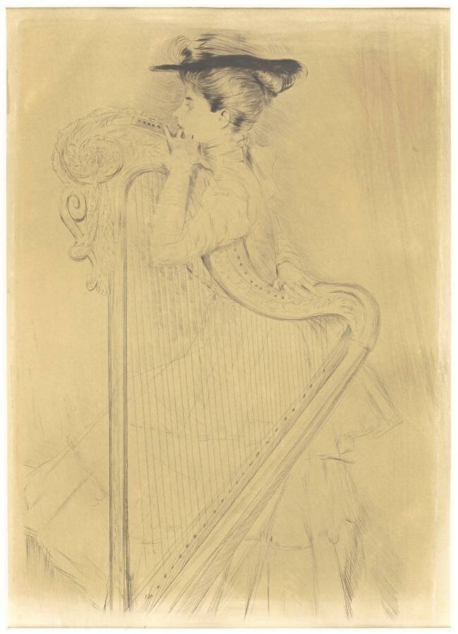 Mme Helleu avec une harpe Paul César Helleu