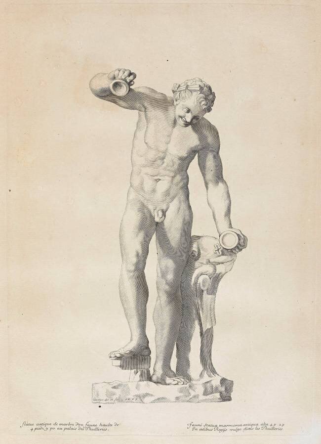 Statue antique de marbre d'un Faune Claude Mellan