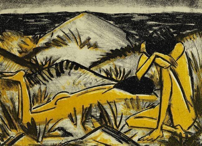 Deux filles dans les dunes Sylt Otto Mueller