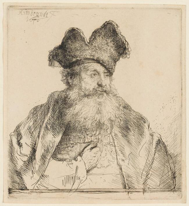 Vieillard à barbe carrée et au bonnet fendu Rembrandt