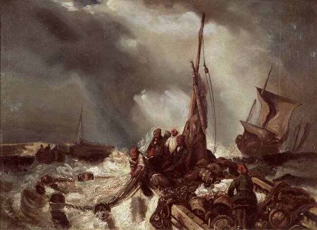 A Fisherman Pulling in a Net Eugène Isabey