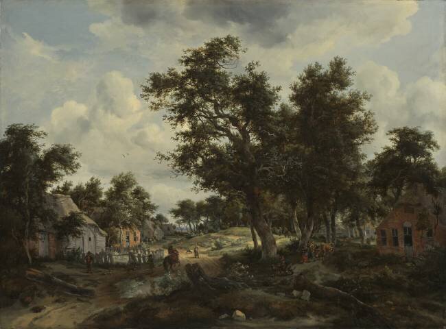 A Wooded Landscape with Travellers on a Path through a Hamlet Meindert Hobbema