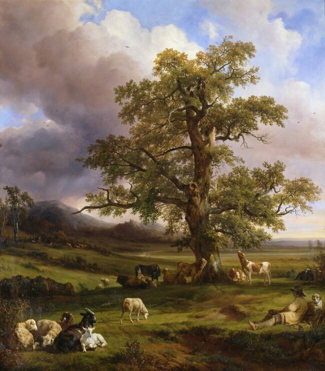 Animals Resting around a Large Oak Tree Jacques-Raymond Brascassat