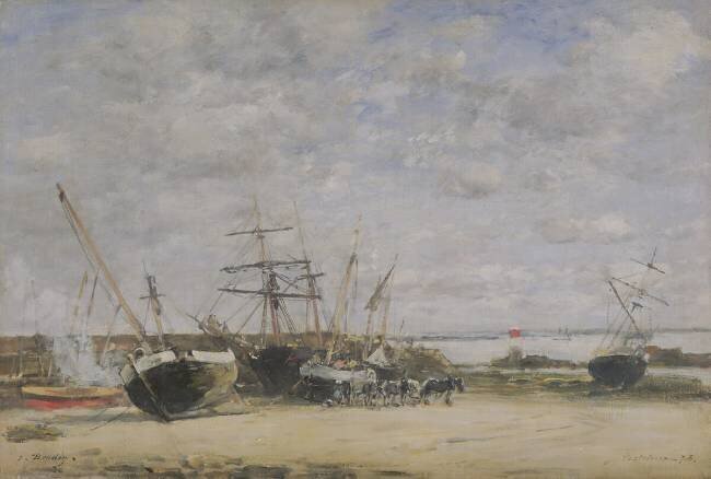 Bateaux et chevaux sur le littoral Eugène Boudin