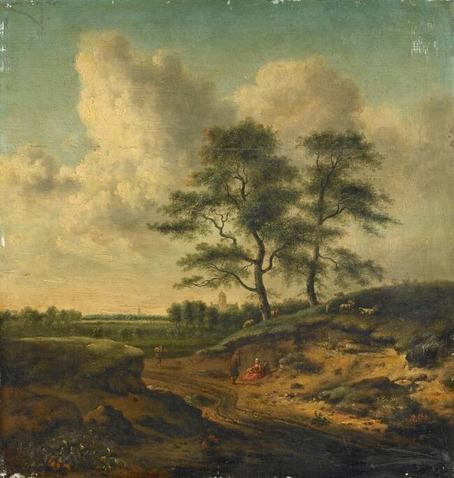 Bergers et moutons au bord du chemin Jan Wijnants