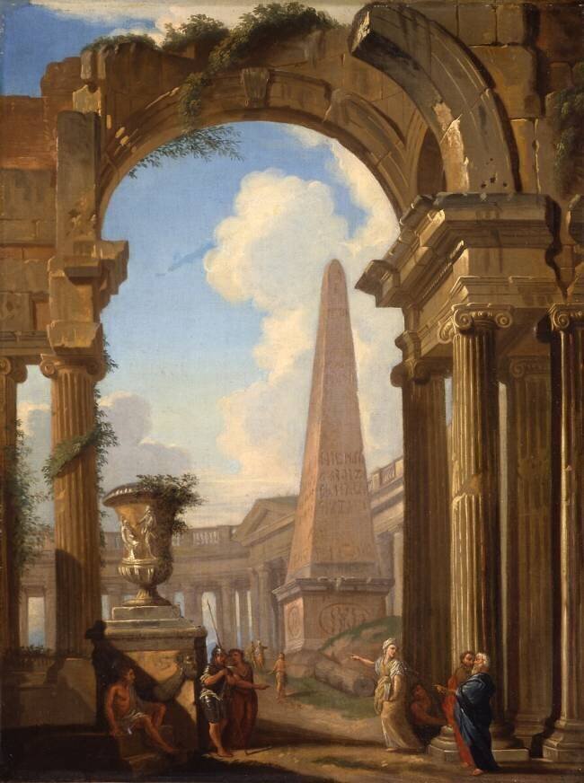 Capricci of Roman ruins with figures Giovanni Paolo Pannini