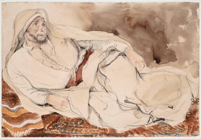 Cheik arabe couché sur un tapis Eugène Delacroix