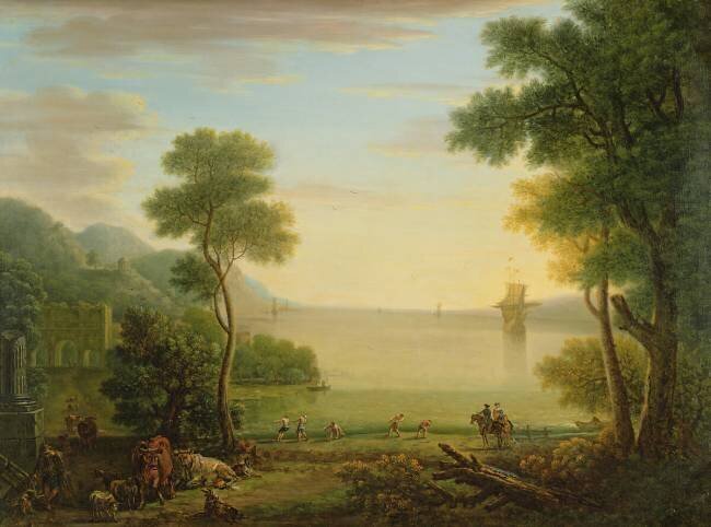 Classical landscape with figures and animals John Wootton