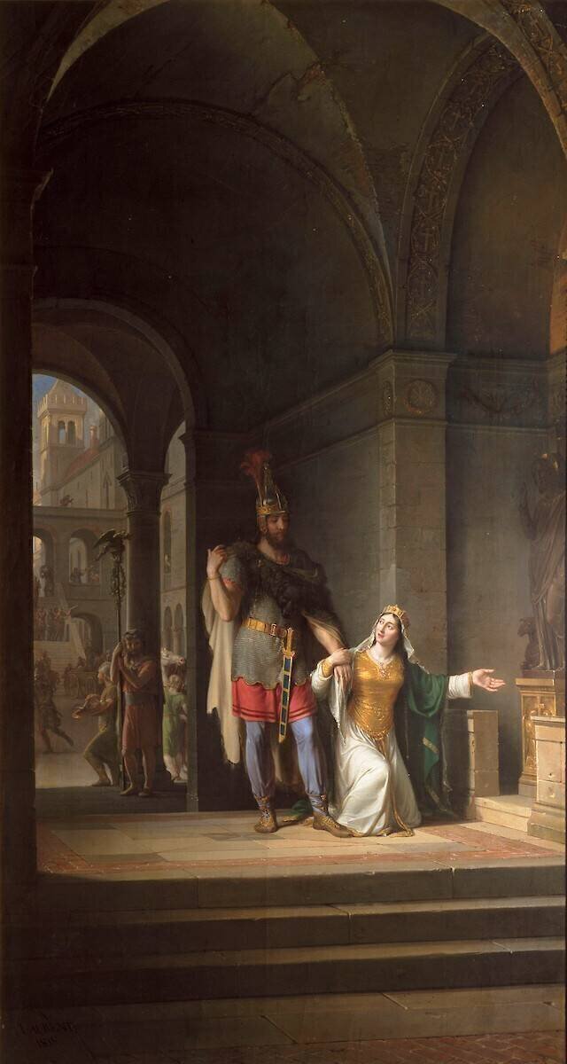 Clotilde suppliant Clovis son époux d'embrasser le christianisme Jean-Antoine Laurent