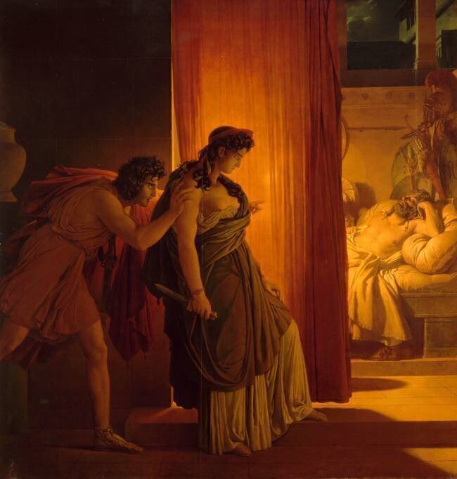 Clytemnestre hésitant avant de frapper Agamemnon endormi Pierre-Narcisse Guérin
