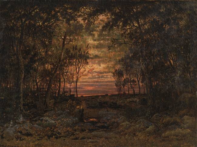 Coucher de soleil dans la forêt Théodore Rousseau