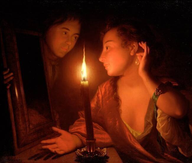 Couple éclairé par une bougie Godfried Schalcken