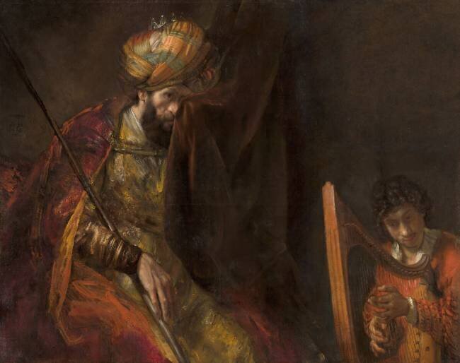 David playing on the harp before Saul Rembrandt