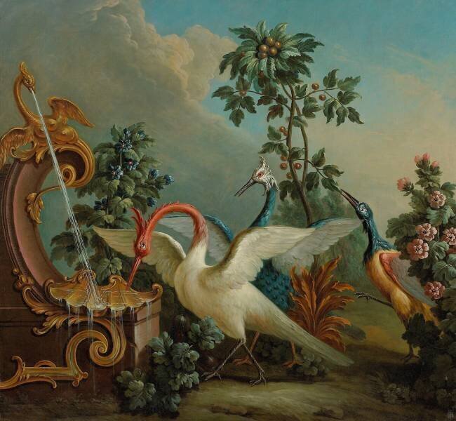 Echassiers de fantaisie près d'une fontaine Jean-Baptiste Oudry