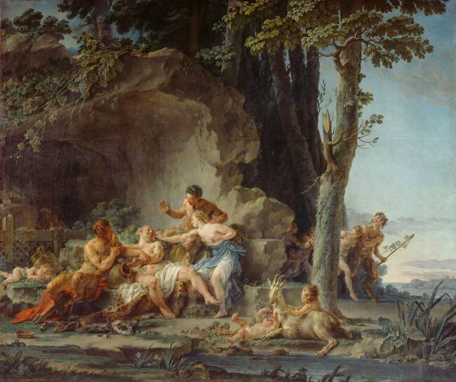 Eglé et Silène ou Eglé barbouillant Silène de mûres pour le forcer à chanter l'histoire du monde Noël Halle