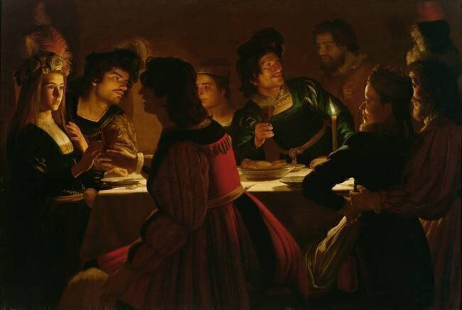 Feast Scene with a Young Married Couple Gerrit van Honthorst