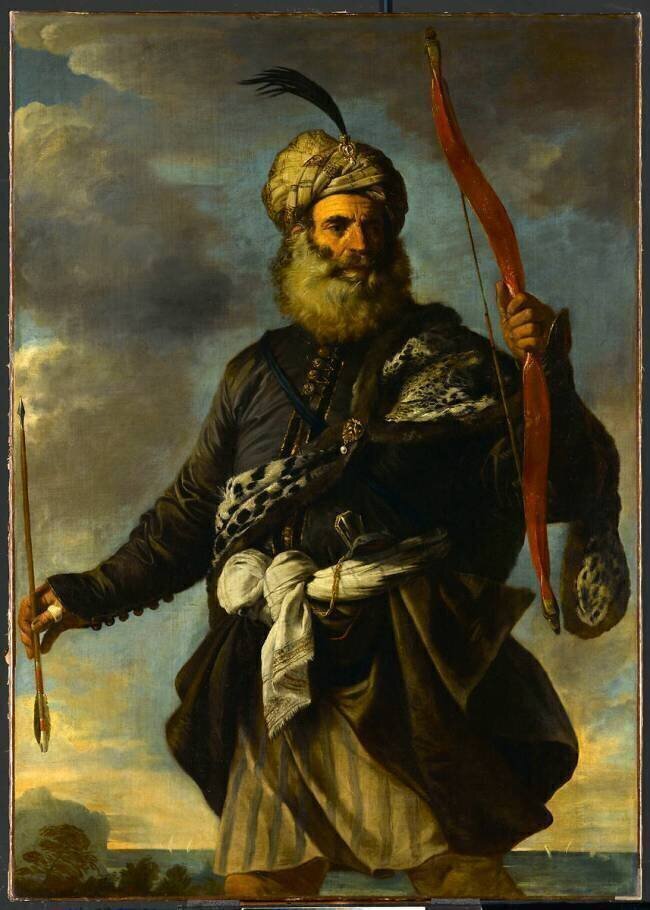 Figure de guerrier oriental tenant un arc Pier Francesco Mola