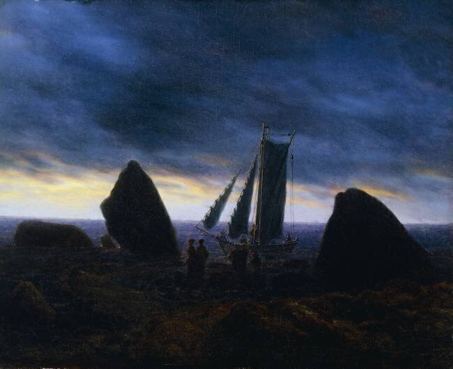 Fishing Boat Passing Figures on a beach by the Baltic Caspar David Friedrich