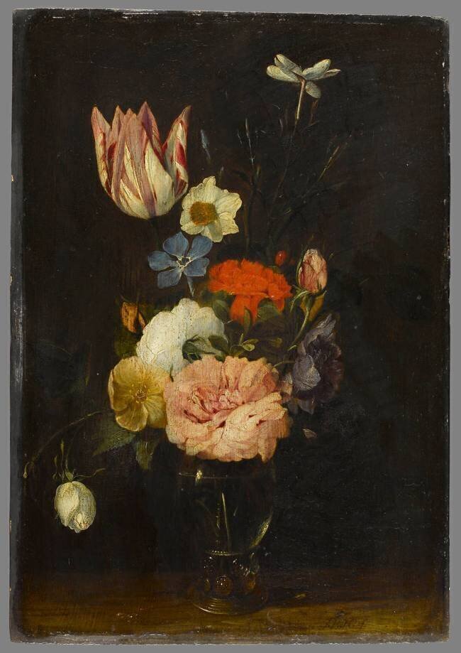 Fleurs dans un vase de verre Jan van den Hecke