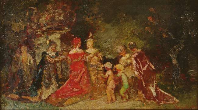 Gathering in a Park Adolphe Joseph Monticelli